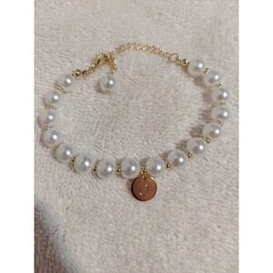 Gold Tone Pearl‎ Charm Bracelet Initial O